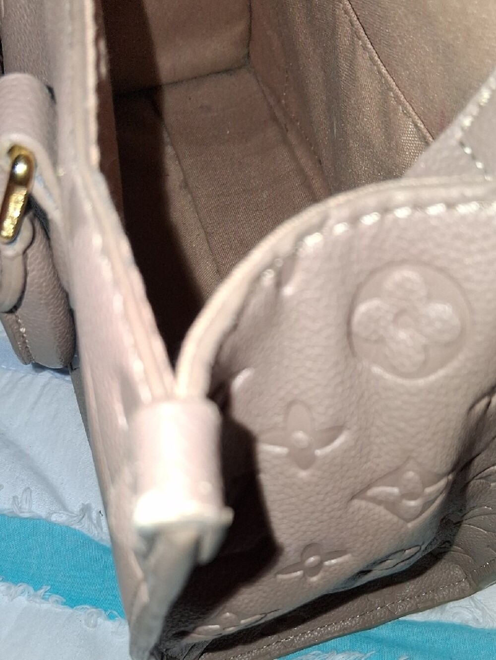 Taupe Embossed Monogram Purse with Gold Hardware . Sold As Is. DO NOT BUNDLE. - Picture 12 of 15